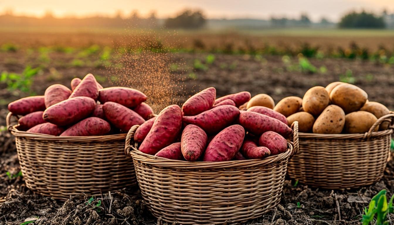 Récolte dorée de patates, ignames, manioc et pommes de terre
